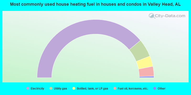 Most commonly used house heating fuel in houses and condos in Valley Head, AL