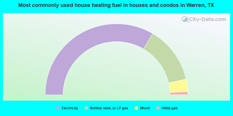 Most commonly used house heating fuel in houses and condos in Warren, TX