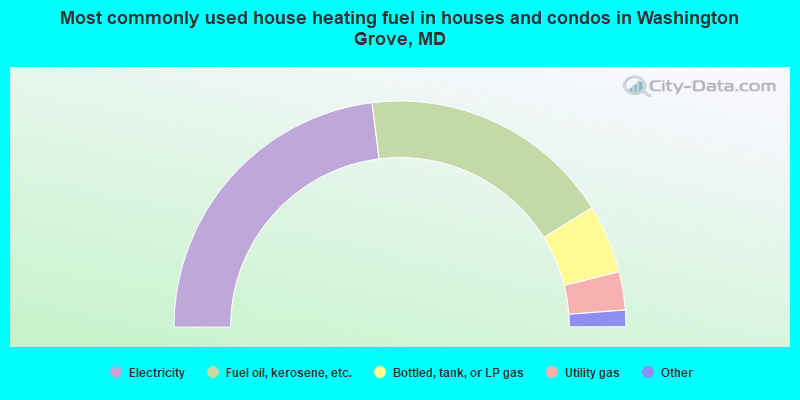 Most commonly used house heating fuel in houses and condos in Washington Grove, MD