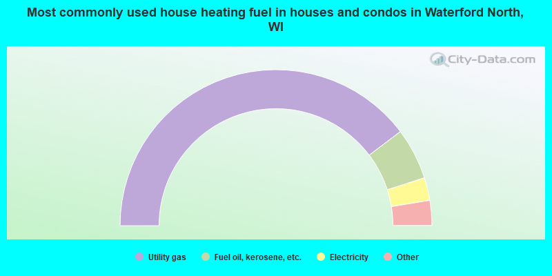 Most commonly used house heating fuel in houses and condos in Waterford North, WI