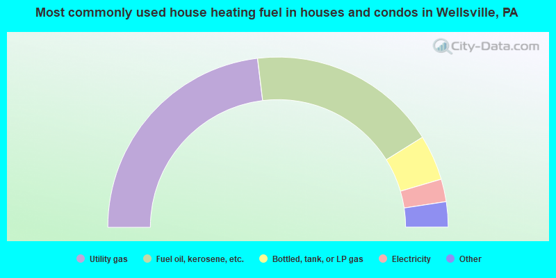 Most commonly used house heating fuel in houses and condos in Wellsville, PA