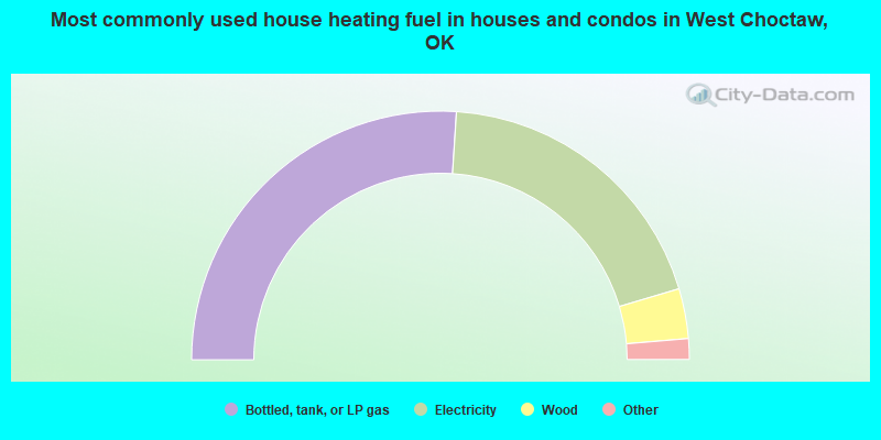 Most commonly used house heating fuel in houses and condos in West Choctaw, OK