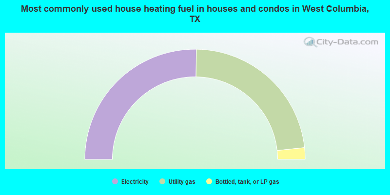 Most commonly used house heating fuel in houses and condos in West Columbia, TX
