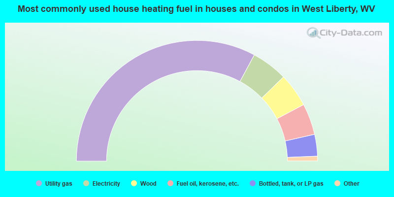 Most commonly used house heating fuel in houses and condos in West Liberty, WV