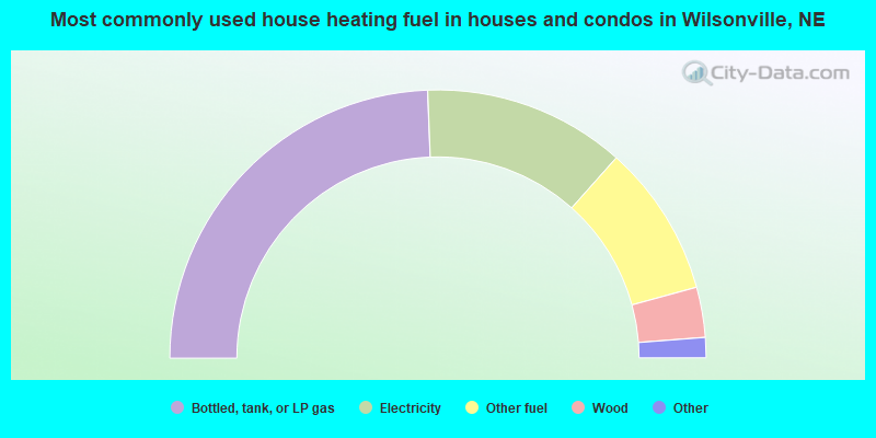 Most commonly used house heating fuel in houses and condos in Wilsonville, NE