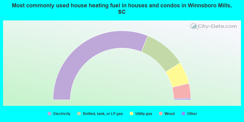 Most commonly used house heating fuel in houses and condos in Winnsboro Mills, SC
