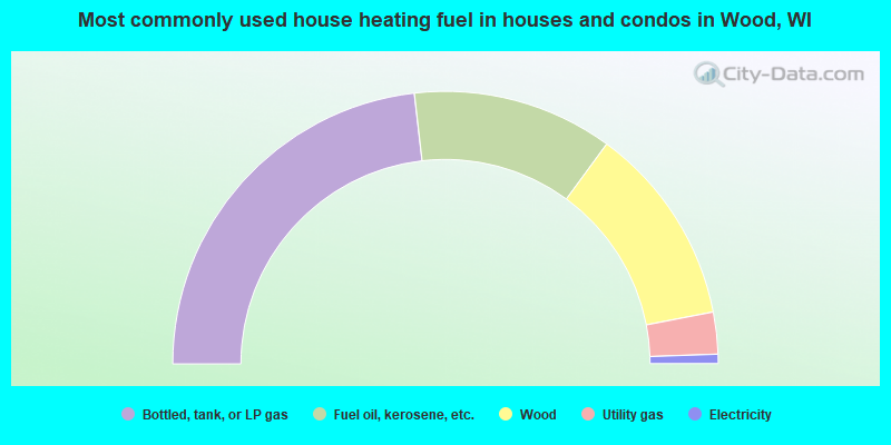 Most commonly used house heating fuel in houses and condos in Wood, WI