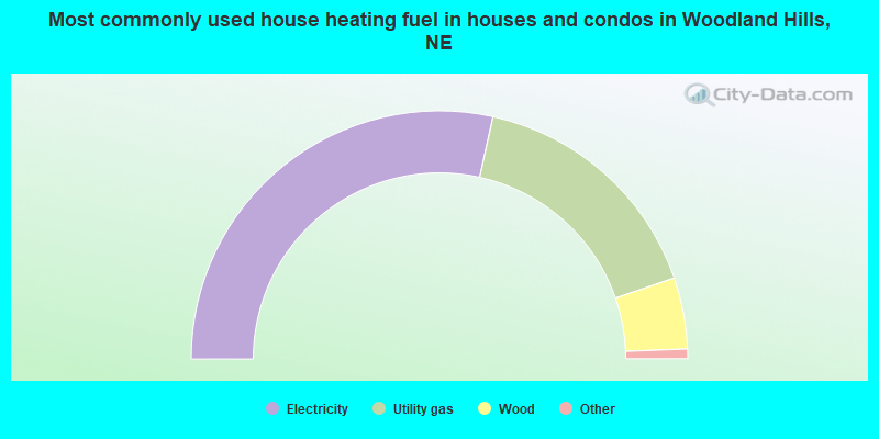 Most commonly used house heating fuel in houses and condos in Woodland Hills, NE