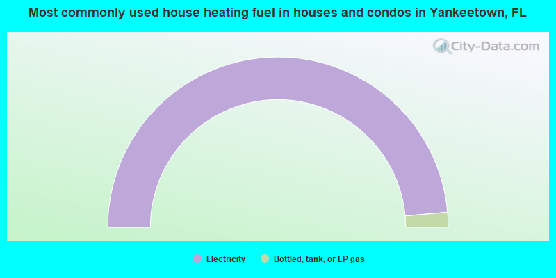 Most commonly used house heating fuel in houses and condos in Yankeetown, FL