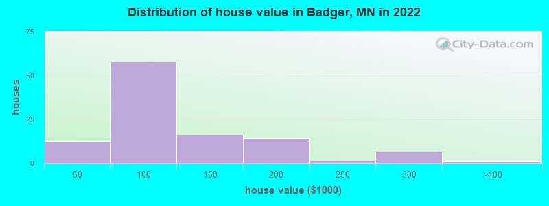Distribution of house value in Badger, MN in 2022