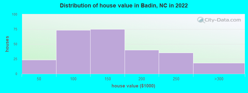 Distribution of house value in Badin, NC in 2022