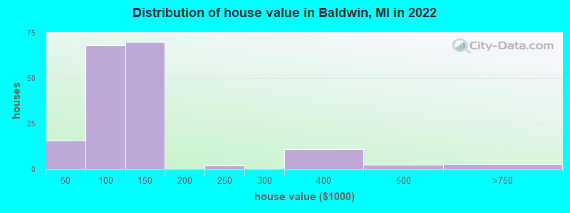 Distribution of house value in Baldwin, MI in 2022