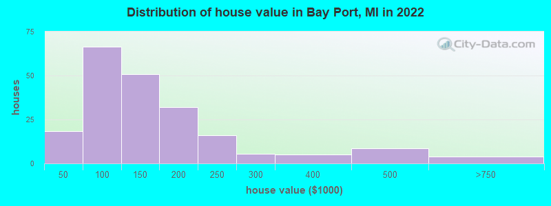 Distribution of house value in Bay Port, MI in 2022