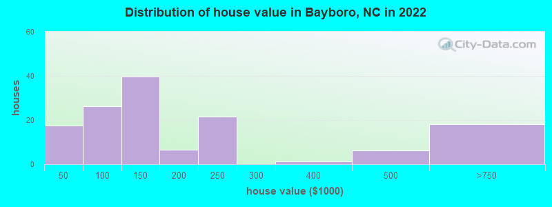 Distribution of house value in Bayboro, NC in 2021