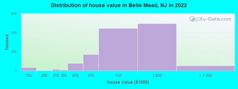 Distribution of house value in Belle Mead, NJ in 2022