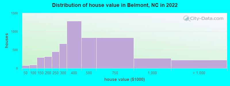 Distribution of house value in Belmont, NC in 2022