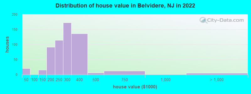 Distribution of house value in Belvidere, NJ in 2022
