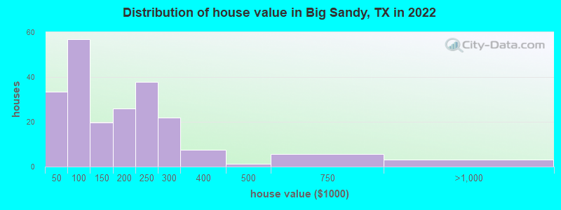 Distribution of house value in Big Sandy, TX in 2022