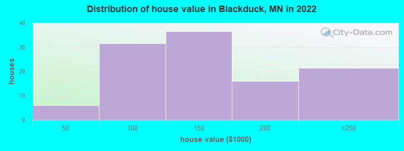 Distribution of house value in Blackduck, MN in 2022