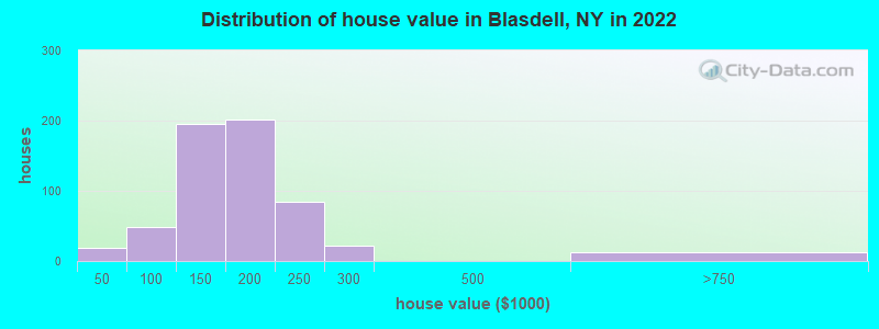 Distribution of house value in Blasdell, NY in 2022