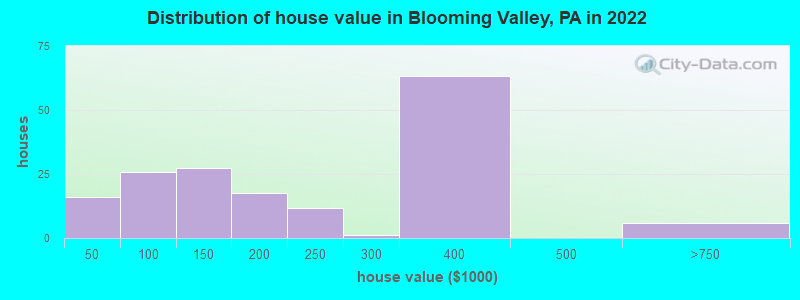 Distribution of house value in Blooming Valley, PA in 2019