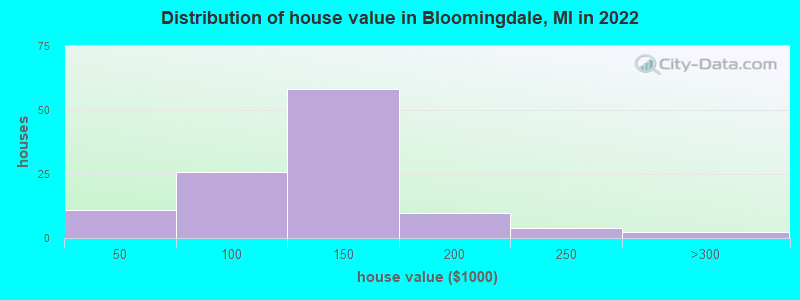 Distribution of house value in Bloomingdale, MI in 2022