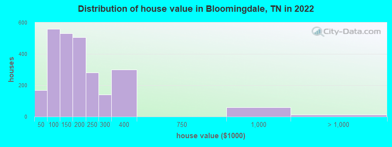 Distribution of house value in Bloomingdale, TN in 2022