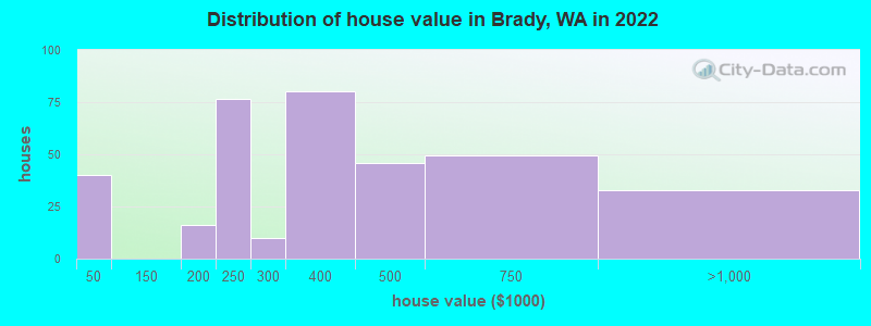 Distribution of house value in Brady, WA in 2022