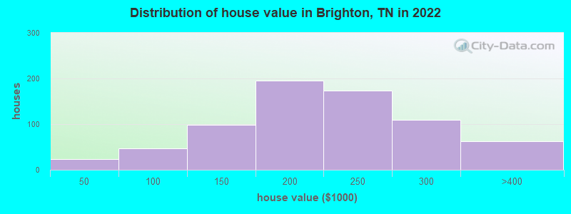 Distribution of house value in Brighton, TN in 2019