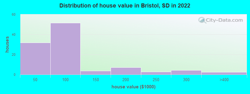 Distribution of house value in Bristol, SD in 2022