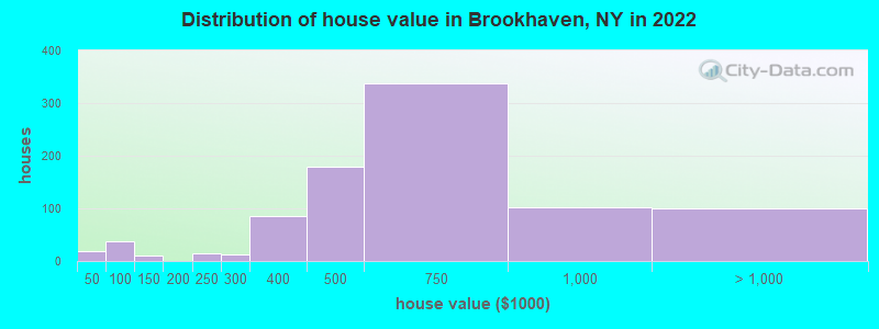 Distribution of house value in Brookhaven, NY in 2022