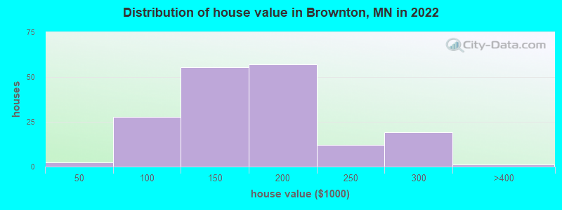 Distribution of house value in Brownton, MN in 2019