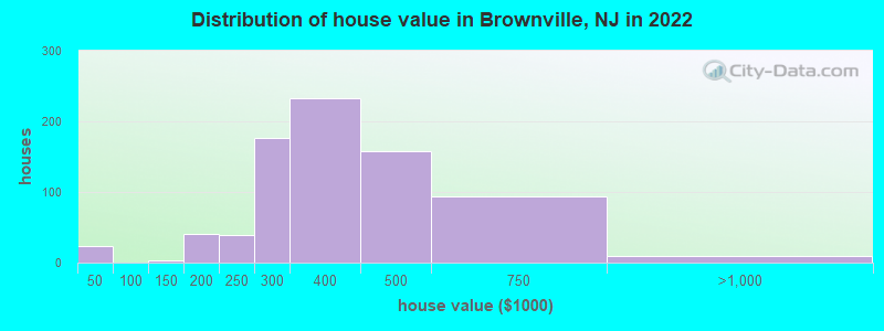 Distribution of house value in Brownville, NJ in 2022