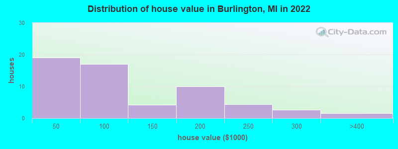 Distribution of house value in Burlington, MI in 2022