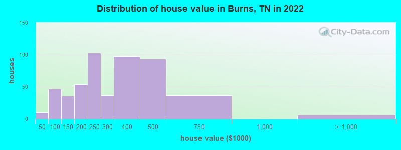 Distribution of house value in Burns, TN in 2019