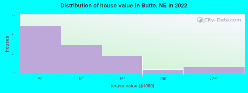Distribution of house value in Butte, NE in 2021