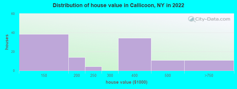 Distribution of house value in Callicoon, NY in 2022