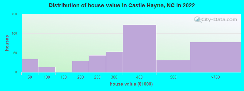 Distribution of house value in Castle Hayne, NC in 2021