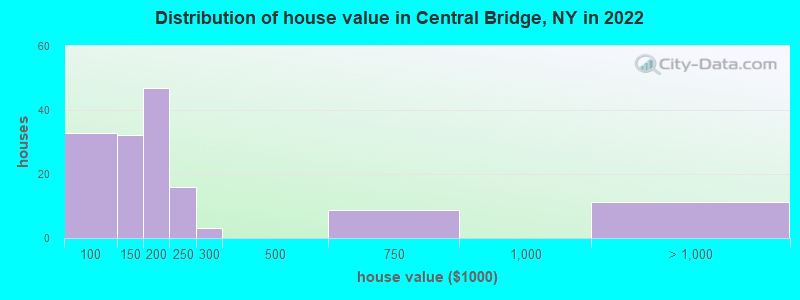Distribution of house value in Central Bridge, NY in 2022