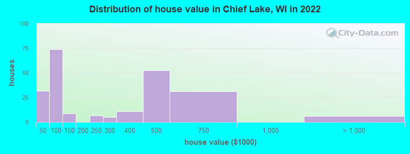 Distribution of house value in Chief Lake, WI in 2022