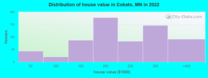 Distribution of house value in Cokato, MN in 2019