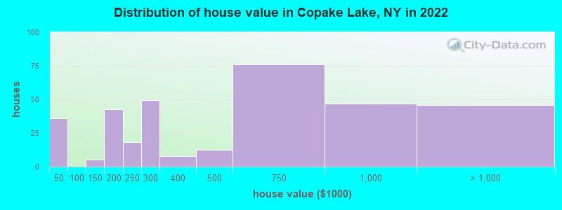 Distribution of house value in Copake Lake, NY in 2022