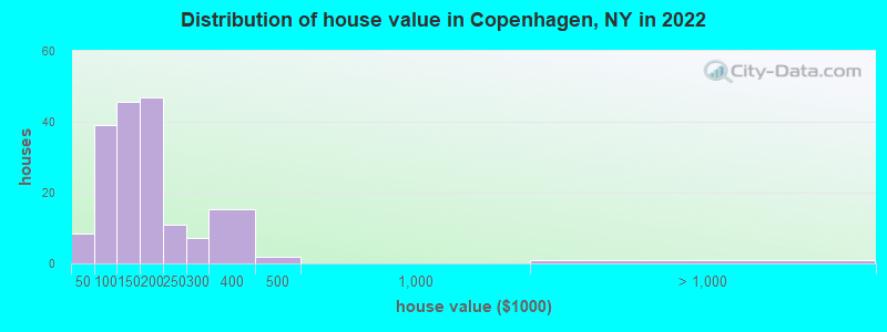 Distribution of house value in Copenhagen, NY in 2022