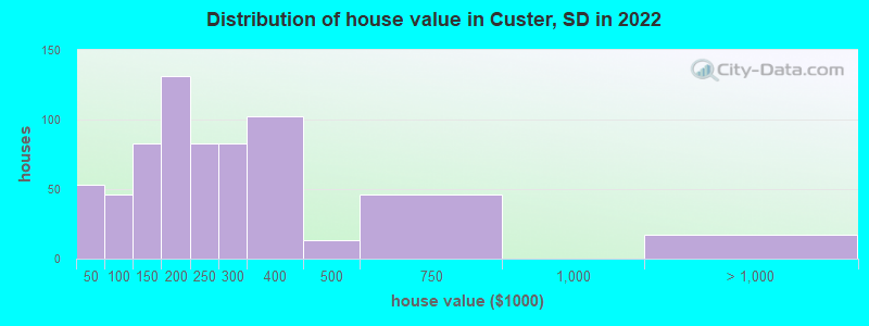 Distribution of house value in Custer, SD in 2019