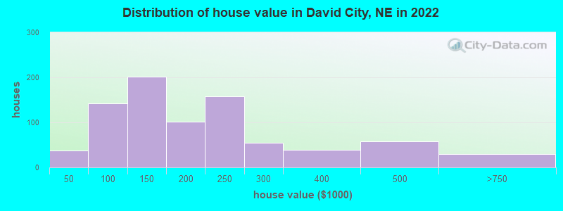 Distribution of house value in David City, NE in 2022