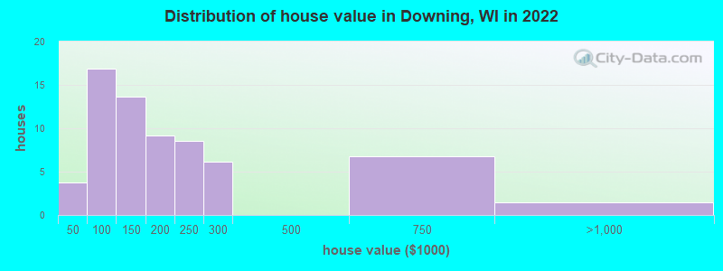 Distribution of house value in Downing, WI in 2022
