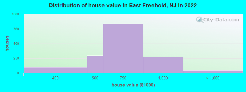 Distribution of house value in East Freehold, NJ in 2022
