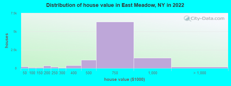 Distribution of house value in East Meadow, NY in 2021