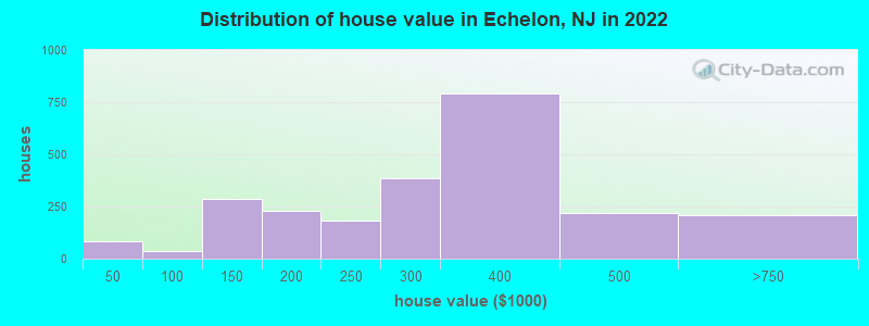 Distribution of house value in Echelon, NJ in 2022
