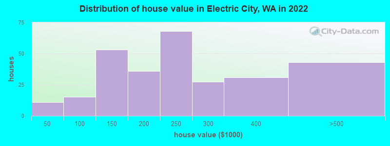 Distribution of house value in Electric City, WA in 2021